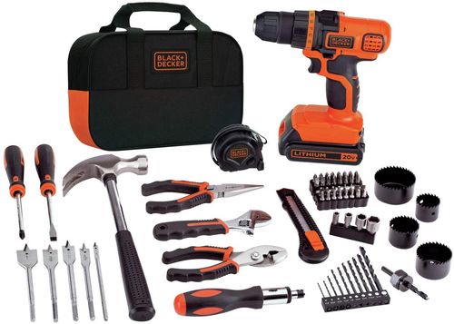 BLACK+DECKER 20V MAX Drill & Home Tool Kit, 68 Piece (LDX120PK),Black/Orange